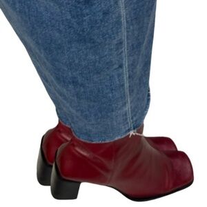 Nine West Vintage 90s Burgundy Leather Boots Square Toe Chunky Heel 7.5